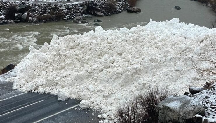 Hakkari-Çukurca kara yoluna çığ düşme anı kamerada