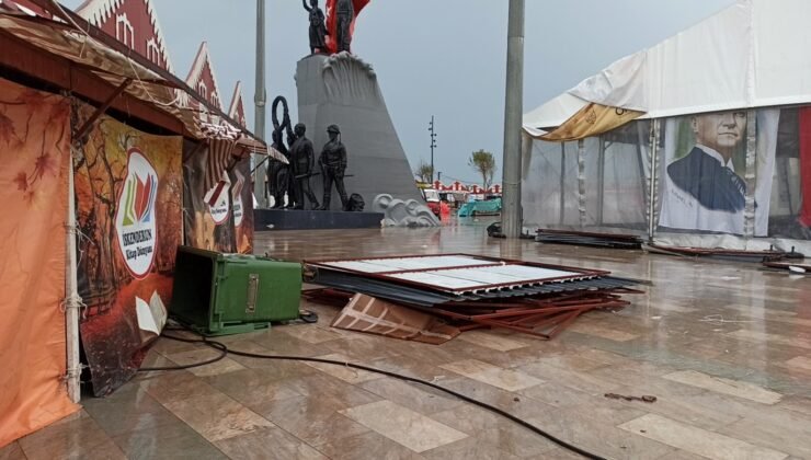 Hatay’da kuvvetli rüzgar; çatılar uçtu, stantlar yıkıldı
