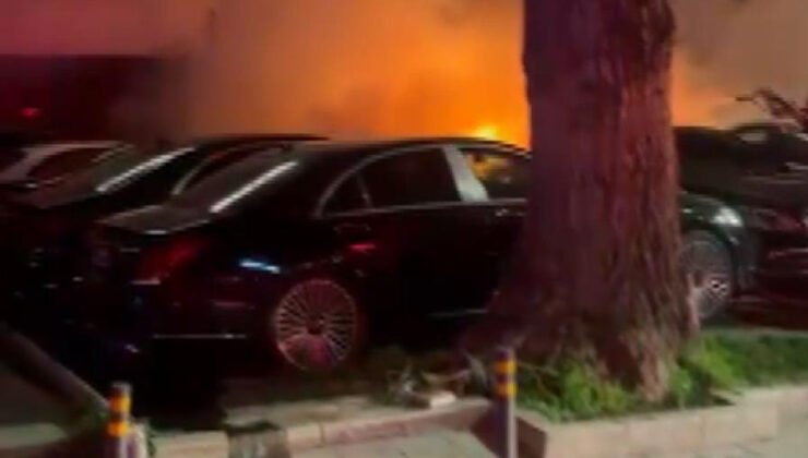 Beşiktaş’ta araç kiralama şirketinde yangın; 15 lüks araç yandı