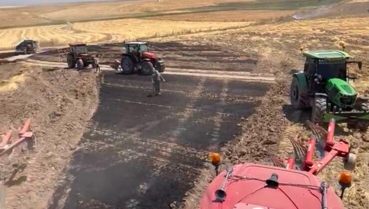 Bünyan’da anız yangınına çiftçiler traktörleriyle müdahale etti